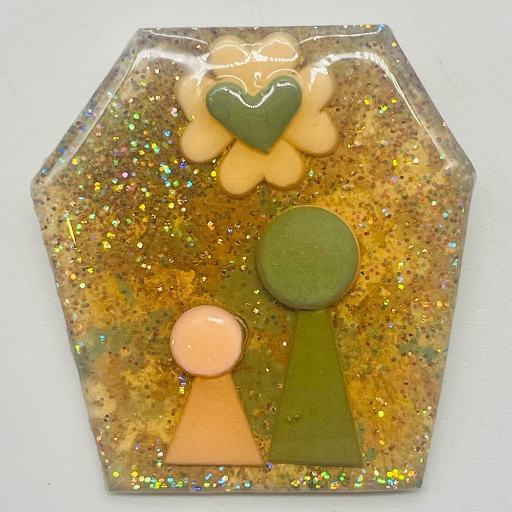 • Hand-painted Lucinda People Pins brooch featuring a whimsical celebration scen